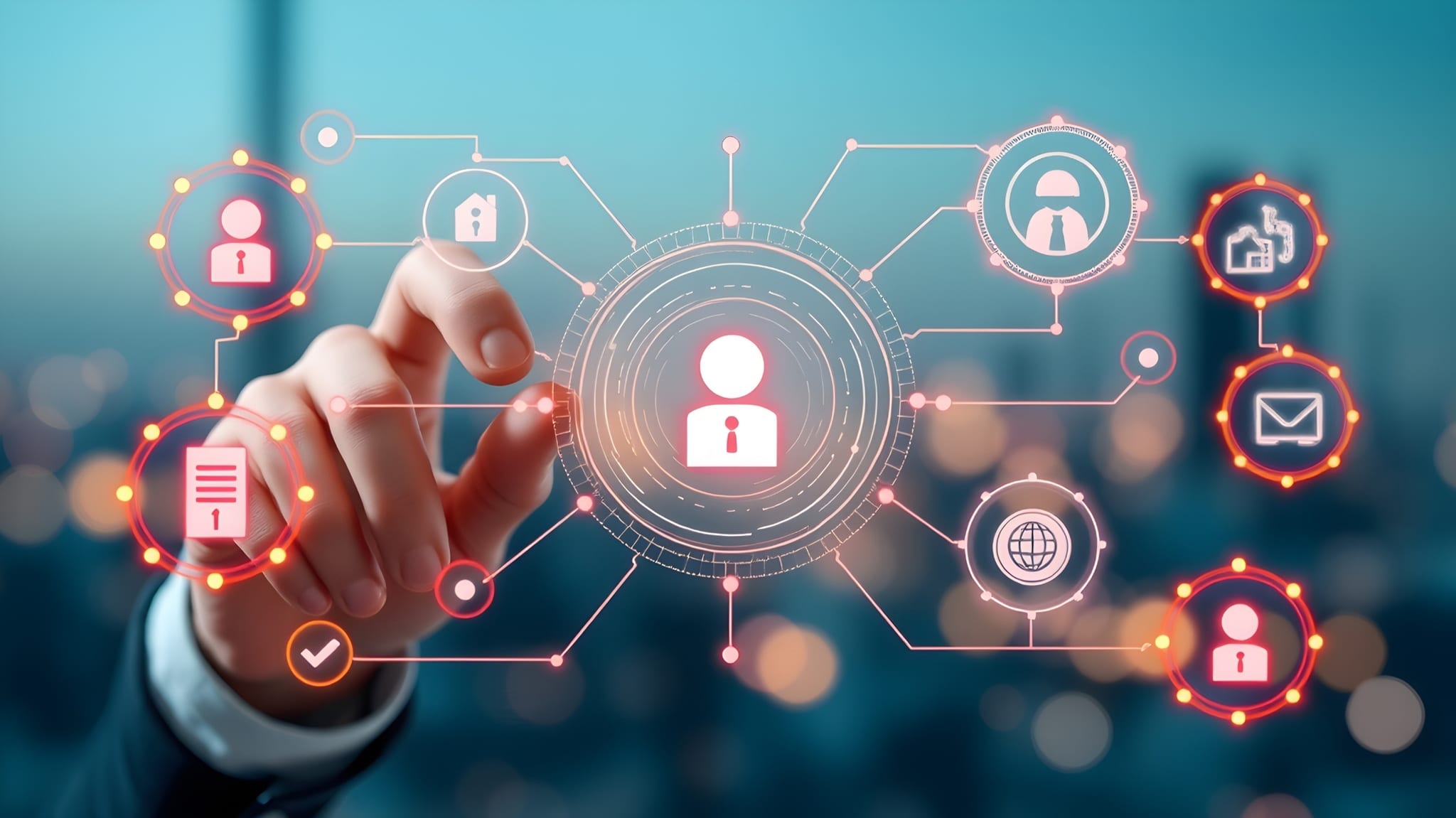 Red de contactos y CRM conectando prospectos con seguimiento