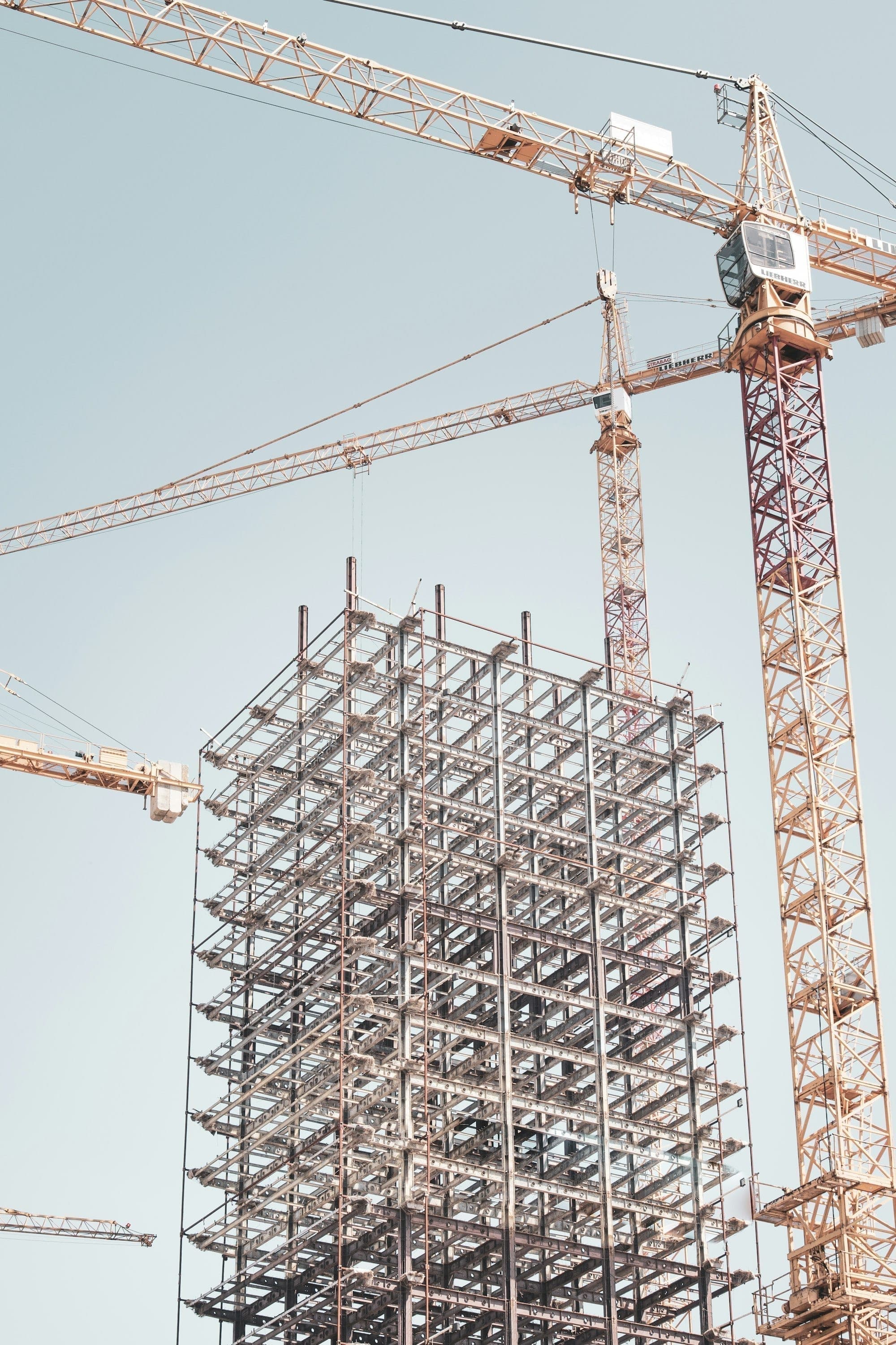 Estructura de acero de un edificio en desarrollo con grúa torre